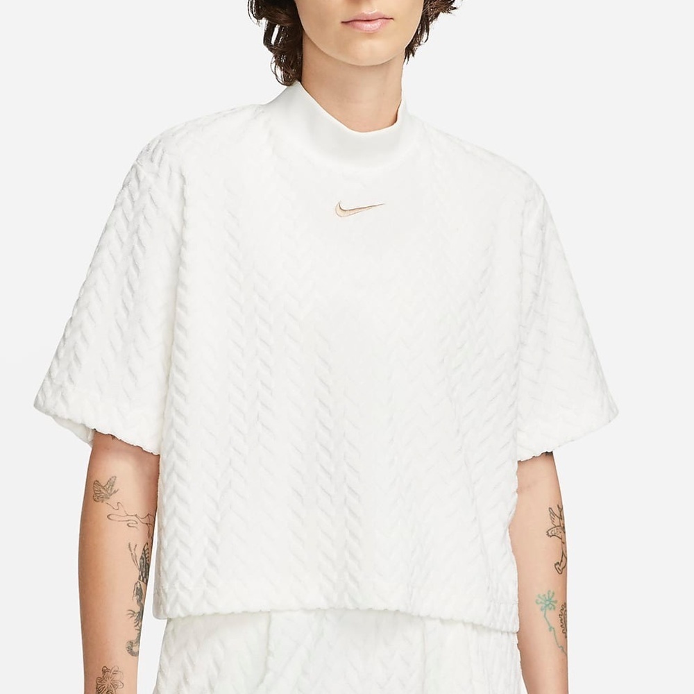 Nike Terry Cloth Textured Crop Mock Neck Athleisure Top Boxy XS